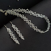 Украшения handmade. Livemaster - original item Thin Lace Braided Jewelry Set, Silver. Handmade.