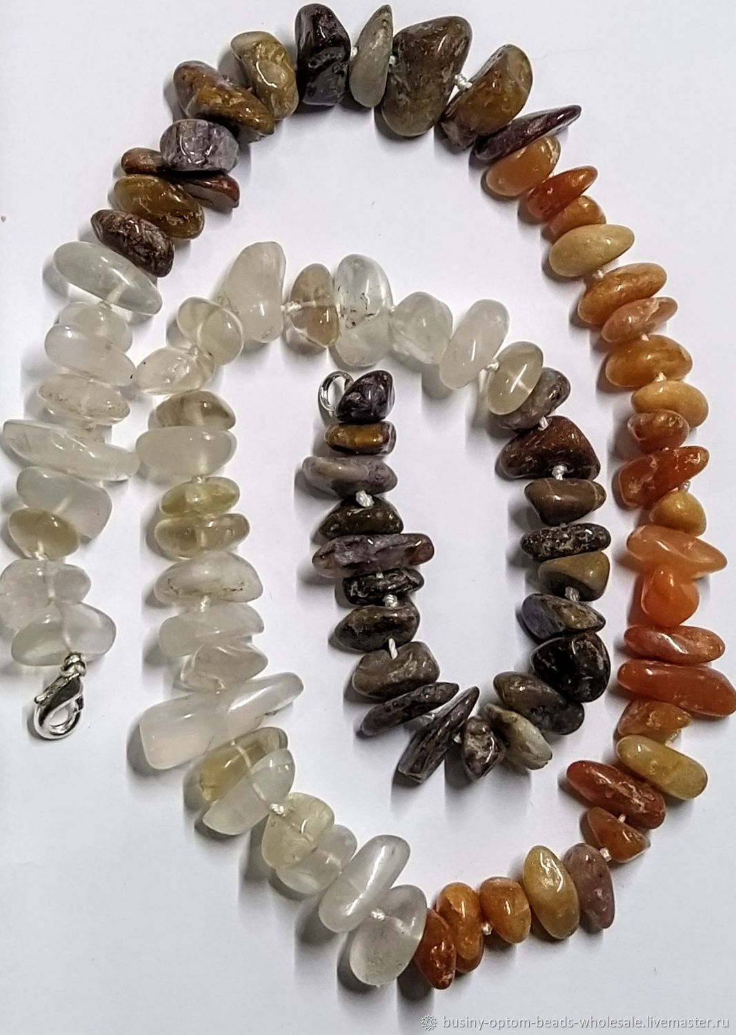 Бусины мраморная и пейзажная яшма, халцедон, белый агат галтовка ...