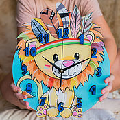 Для дома и интерьера handmade. Livemaster - original item Children`s wall clock Lion cub collection Little Indians. Handmade.