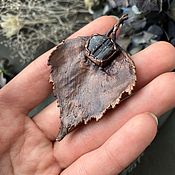 Украшения handmade. Livemaster - original item Copper pendant birch leaf and tourmaline (rubellite). Handmade.