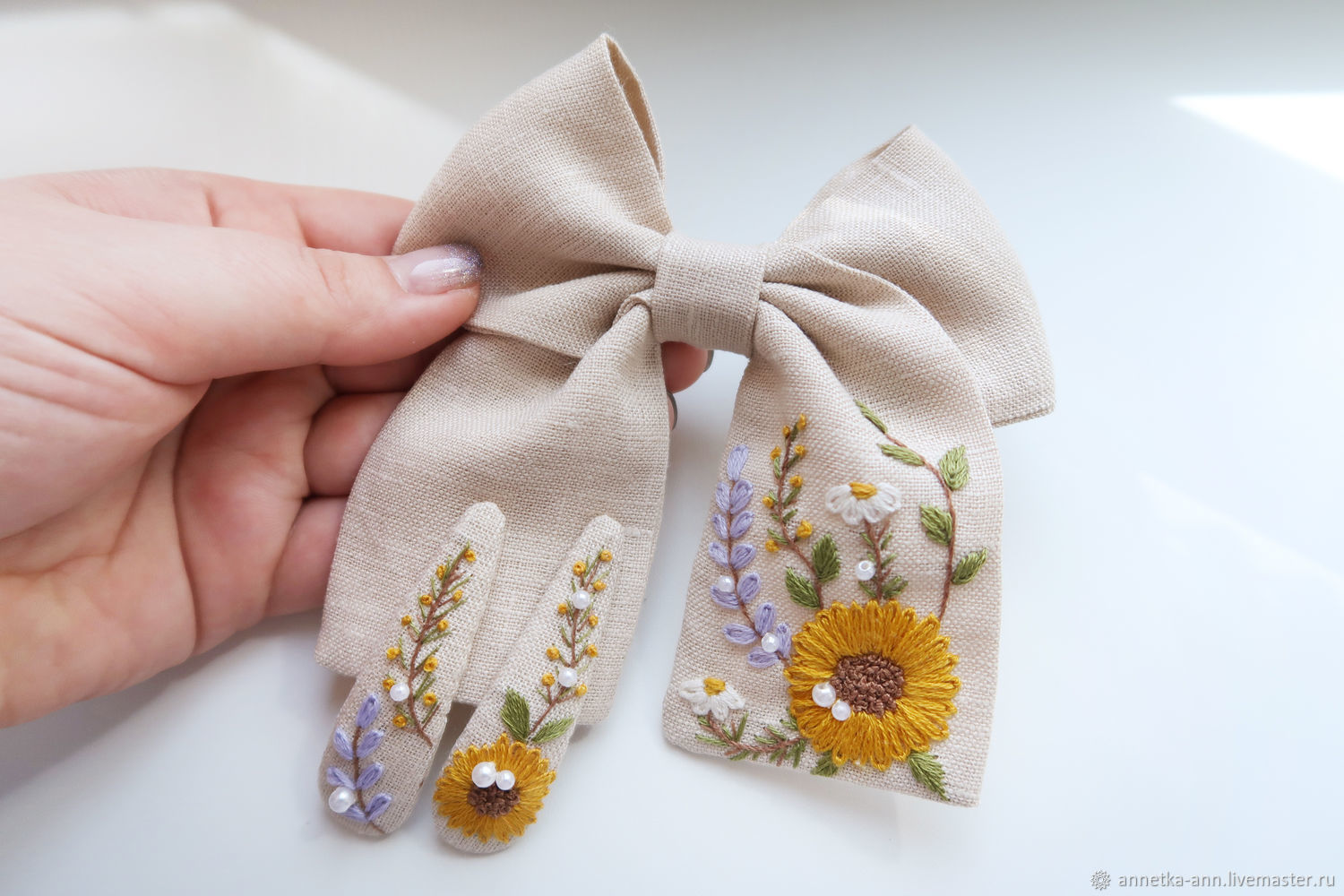 Bow Hairpin Linen - embroidery flowers, spikelets, Hairpins, Fryazino,  Фото №1