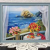 Картины и панно handmade. Livemaster - original item A picture Embroidered with ribbons Memories of the sea. Handmade.