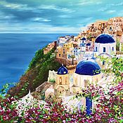 Картины и панно handmade. Livemaster - original item Oil painting Greece. Santorini oil. Painting with a view of Greece. Handmade.