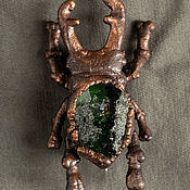Украшения handmade. Livemaster - original item Copper brooch Beetle Deer quartz with chlorite.. Handmade.