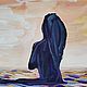Иллюстрация девушка в море смотрит на кораблик морской пейзаж закат. Картины. Марина Айдын. Интернет-магазин Ярмарка Мастеров.  Фото №2
