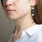 Украшения handmade. Livemaster - original item Long earrings with amethyst, quartz and calcite. Handmade.