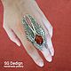 Silver ring 'Angela' Red agate with wings and stone, Rings, Yalta,  Фото №1