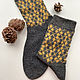 Men's Wool Knitted Socks, Warm Jacquard Gray-yellow Socks. Socks. Dobryy_vyaz. My Livemaster. Фото №4