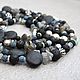 Long black beads with volcanic lava, labradorite and onyx, Beads2, Orel,  Фото №1