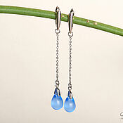 Украшения handmade. Livemaster - original item Silver-plated long earrings with matte blue drops. Handmade.