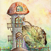 Картины и панно handmade. Livemaster - original item Watercolor painting Mushroom house in a fairy forest. Handmade.