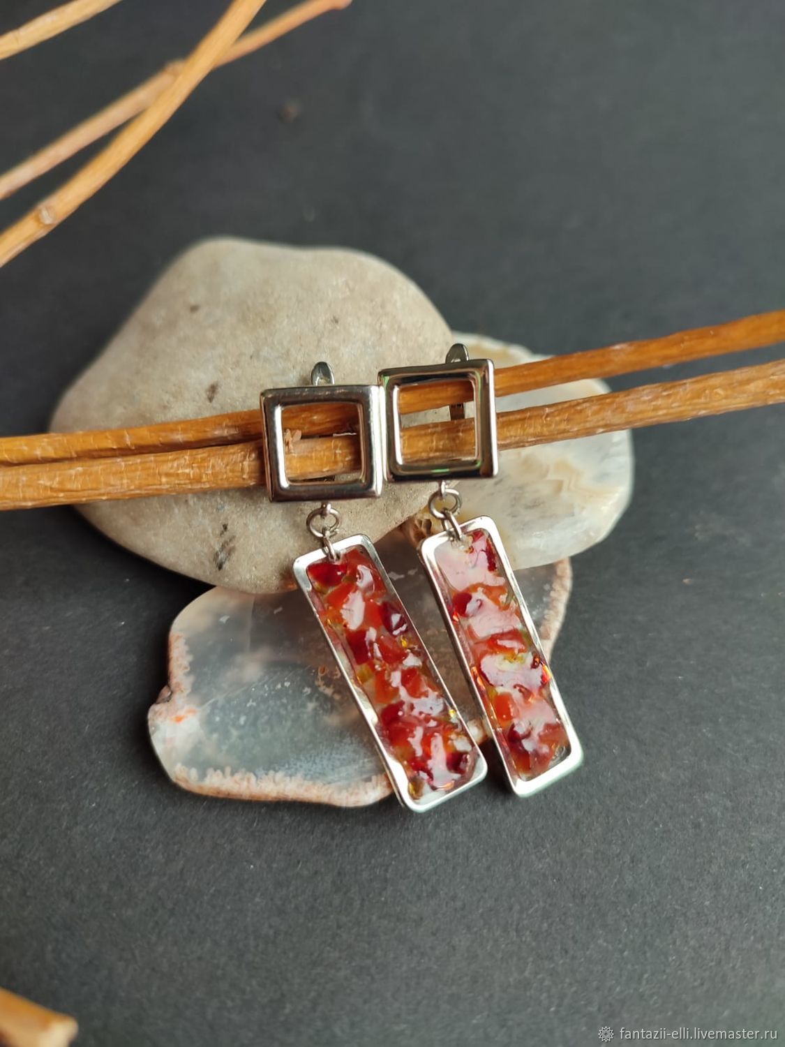 Серьги Геометрия с камнями сердолик и янтарь. Подарок на 8 марта ...