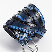 Аксессуары ручной работы. Ярмарка Мастеров - ручная работа Cinturón de cuero Negro y azul. Handmade.