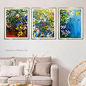 Картины и панно handmade. Livemaster - original item Three pictures with flowers. Triptych with flowers in the interior.. Handmade.