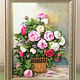 The picture ribbons of Roses in the basket. Pictures. Ribbon Embroidery. My Livemaster. Фото №6