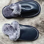 Обувь ручной работы handmade. Livemaster - original item Sheepskin leather slippers blue. Handmade.
