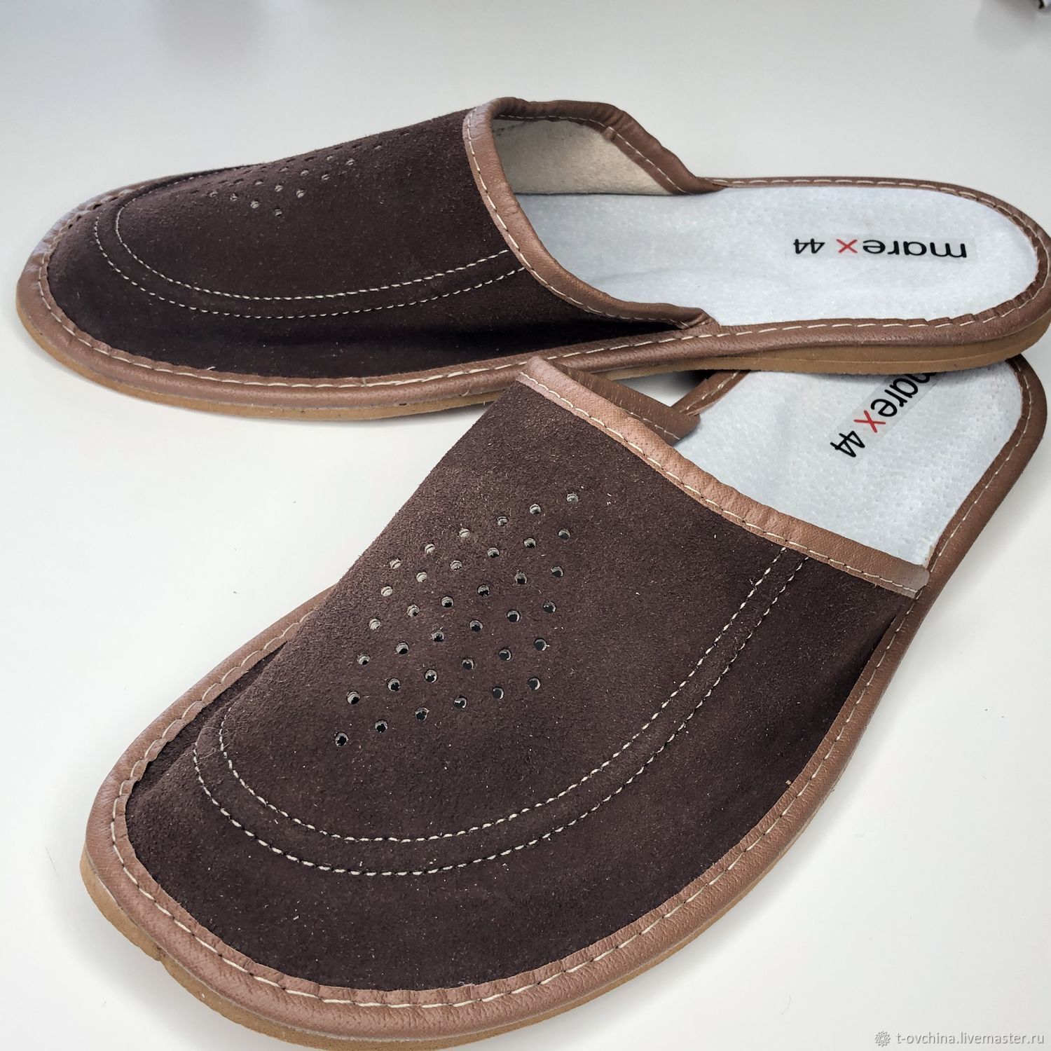 Тапочки кожаные домашние мужские Классик коричневые закрытые, рр 40-46 ...