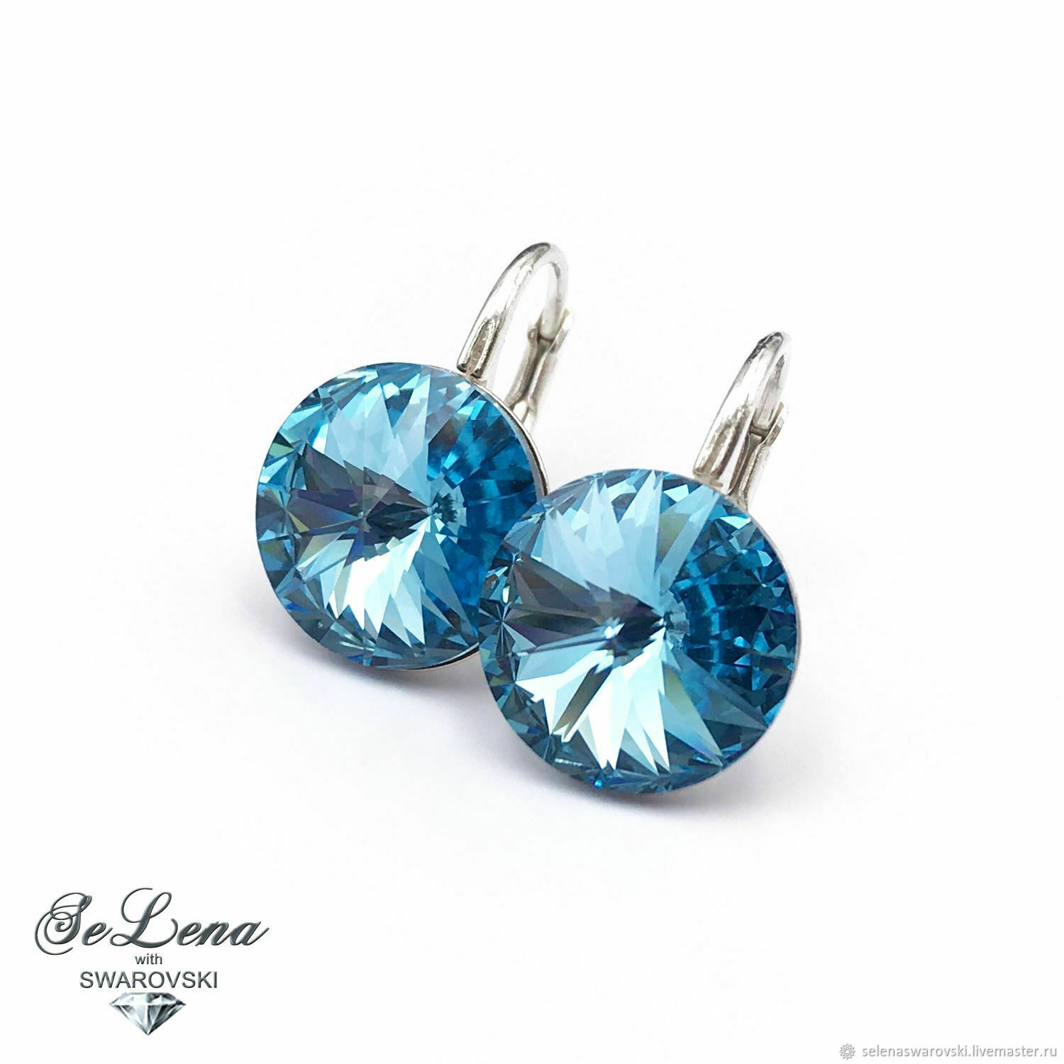 --15%_silver Earrings with Swarovski Crystal_Swarovski Blue Earrings, Earrings, St. Petersburg,  Фото №1