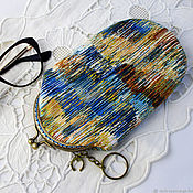 Zippered cosmetic bag, Rainbow hearts, green zipper