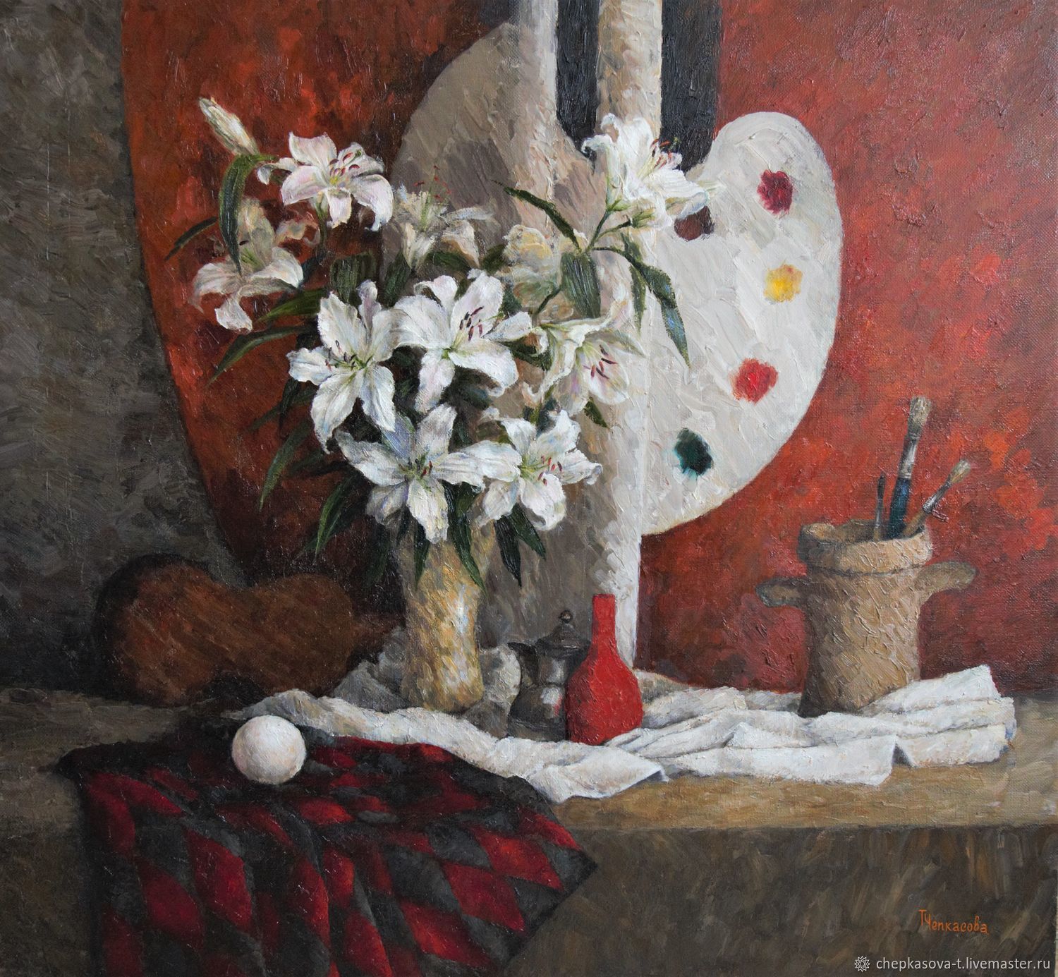 Lilies in the workshop. Oil on canvas, 110h120 cm, Pictures, Moscow,  Фото №1