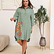 Linen Dress shirt sage color with bright embroidery. Dresses. NATALINI. Ярмарка Мастеров.  Фото №4