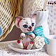 Котик Снежок мини тедди. Серия Кармашкины. 10см. Мягкие игрушки. Toyssoul (CorelZO). Интернет-магазин Ярмарка Мастеров.  Фото №2