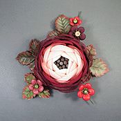Украшения handmade. Livemaster - original item Morning of the Burgundy Valley Brooch Handmade Flowers made of fabric and leather. Handmade.
