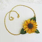 Украшения handmade. Livemaster - original item Sunflower necklace with leaves Flower necklace made of polymer clay. Handmade.