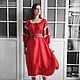 Red linen midi dress in boho style Poppies color. Dresses. Kupava - ethno/boho. Online shopping on My Livemaster.  Фото №2