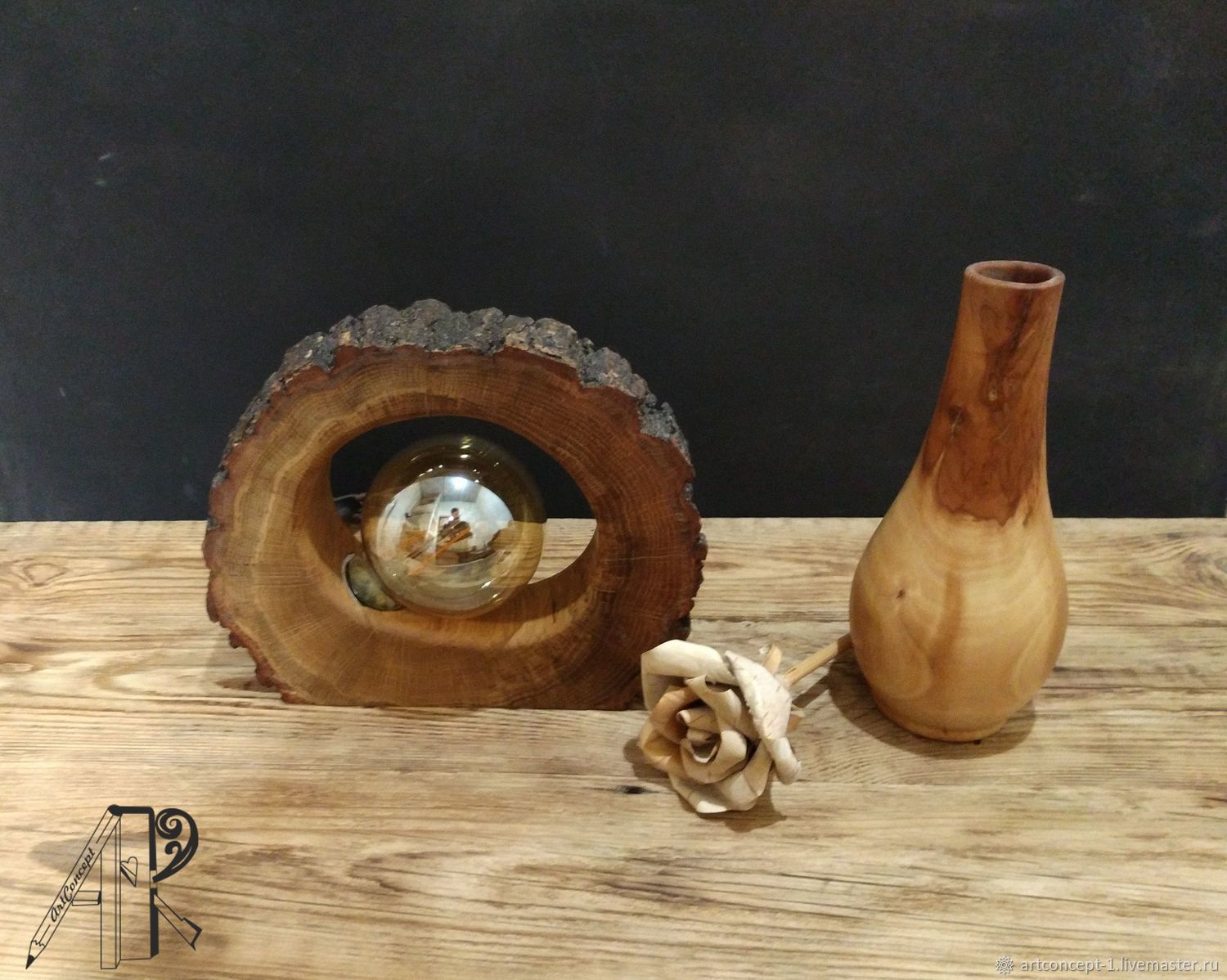 Настольный светильник из спила дерева в стиле Лофт с лампой Эдисона ...