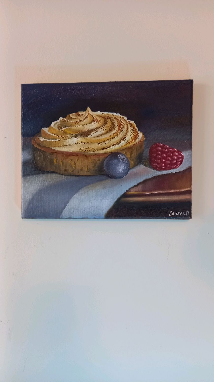 Картина Живопись Маслом 20×25 Натюрморт Гиперреализм Пирожное Холст в ...