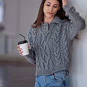 Одежда handmade. Livemaster - original item Jerseys: Women`s knitted sweater with a grey polo collar. Handmade.