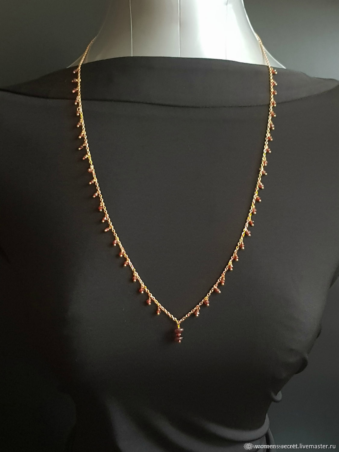 With pendant with pendants on a thin chain 'Symbol of love' garnet, gold plated, Necklace, Moscow,  Фото №1