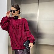Одежда handmade. Livemaster - original item Beautiful women`s sweater 2024 burgundy color elongated oversize. Handmade.