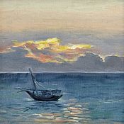 Картины и панно handmade. Livemaster - original item Oil painting boat at sea at sunset landscape. Handmade.