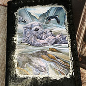 Канцелярские товары handmade. Livemaster - original item Leather-bound notebook Sea Otters.. Handmade.