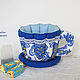 Textile Cup and saucer Gzhel. Gift, for tea, candy bowl, Single Tea Sets, Magnitogorsk,  Фото №1