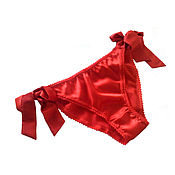 Одежда handmade. Livemaster - original item Silk panties with ties are red. Handmade.