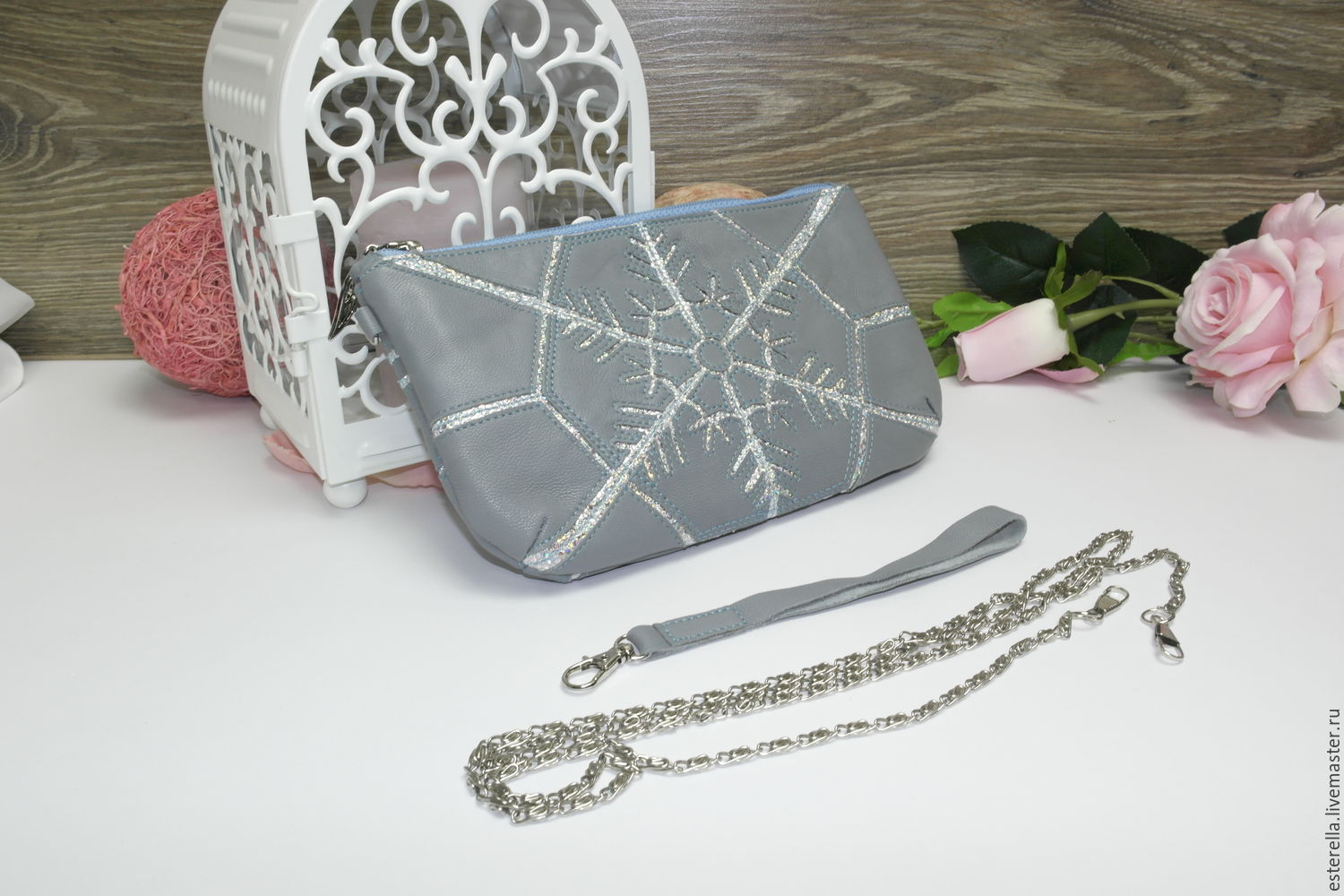Gray-silver clutch-snowflake, Clutches, Moscow,  Фото №1