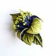 Elegant Flower Leather Brooch Sabine Pear Green Cobalt Blue. Brooches. De-Si-Re. Online shopping on My Livemaster.  Фото №2