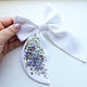 Order White bow with embroidery - Bouquet of flowers ( linen fabric ). annetka-ann (annetka-ann). Livemaster. . Hairpins Фото №3