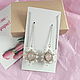 Broach Earrings silver with Rose quartz, Delicate Star Earrings, Thread earring, Moscow,  Фото №1