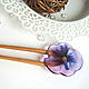 A wooden stud made of beech with a transparent lilac Viola flower. Hairpin. WonderLand. My Livemaster. Фото №6