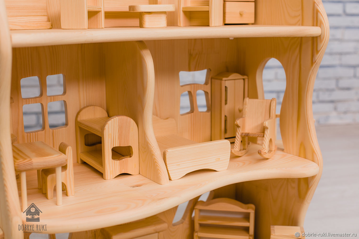 Комплект игровой мебели семья кухня кровать стол 4 стула шкаф из дерева