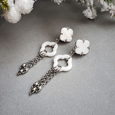  ручной работы. Ярмарка Мастеров - ручная работа Серьги с керамикой Ван клиф белые. Handmade.