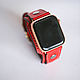 Широкий кожаный браслет для Apple Watch RED. Ремешок для часов. Studio MART . Сделано в Петербурге (martbags). Ярмарка Мастеров.  Фото №4
