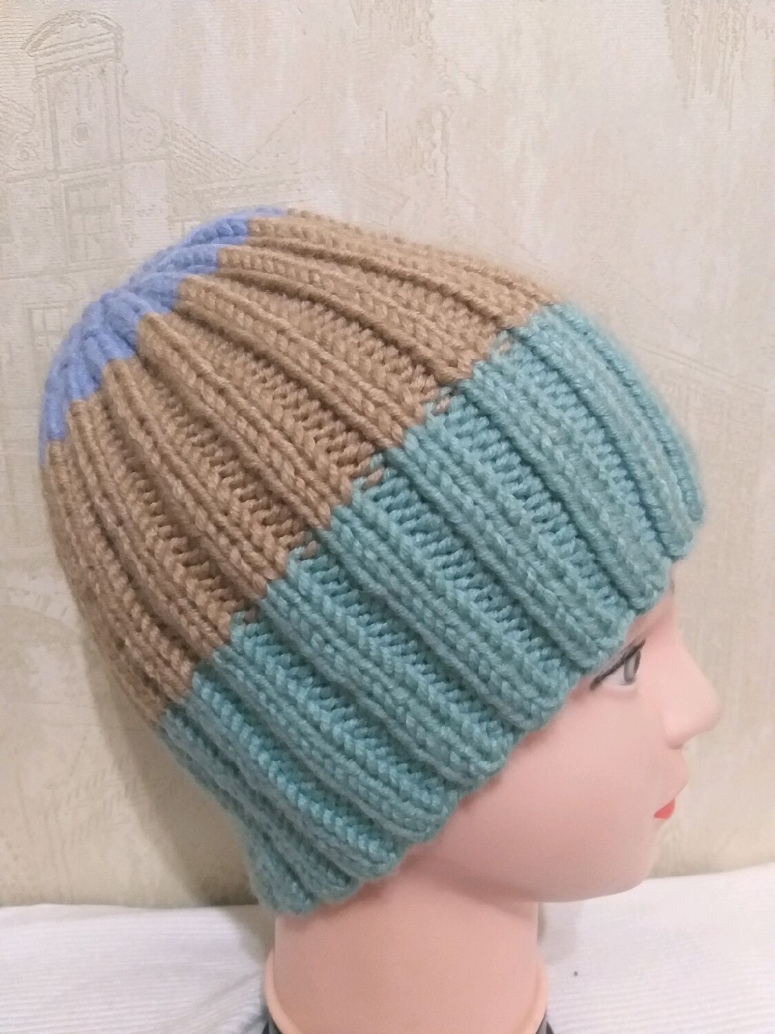 Шапка бини мужская зимняя трехцветная шапка демисезонная полушерстяная ...