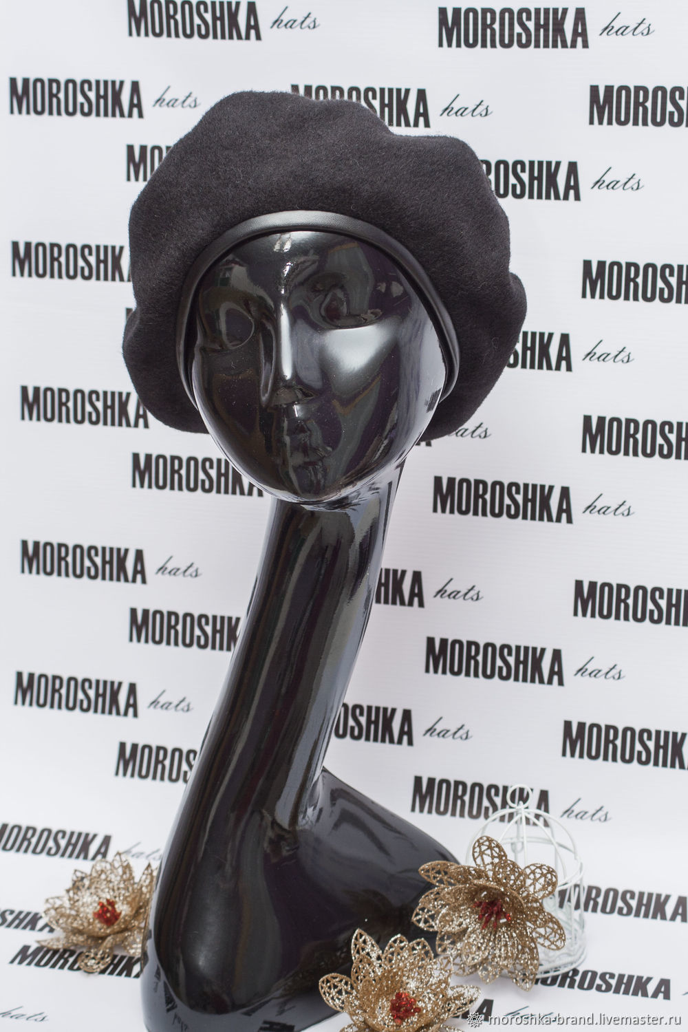 Берет женский из чёрной шерсти с кантом из кожи, тёплый купить в ...