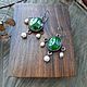 Медные длинные серьги с зелёным стеклом и жемчугом Медная свадьба. Серьги классические. Мария Буланова. Украшения (marybulanova). Ярмарка Мастеров.  Фото №11