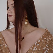 Gold-plated wooden earrings